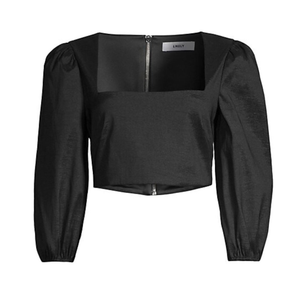 Likely Myles Corset-Style Sateen Crop Top in Black - Size Medium